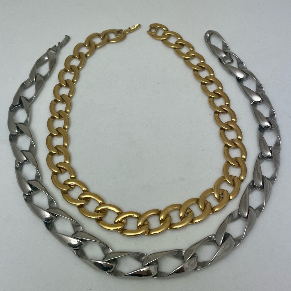 Vintage Monet Gold Tone and Silver Tone Chain Necklaces.